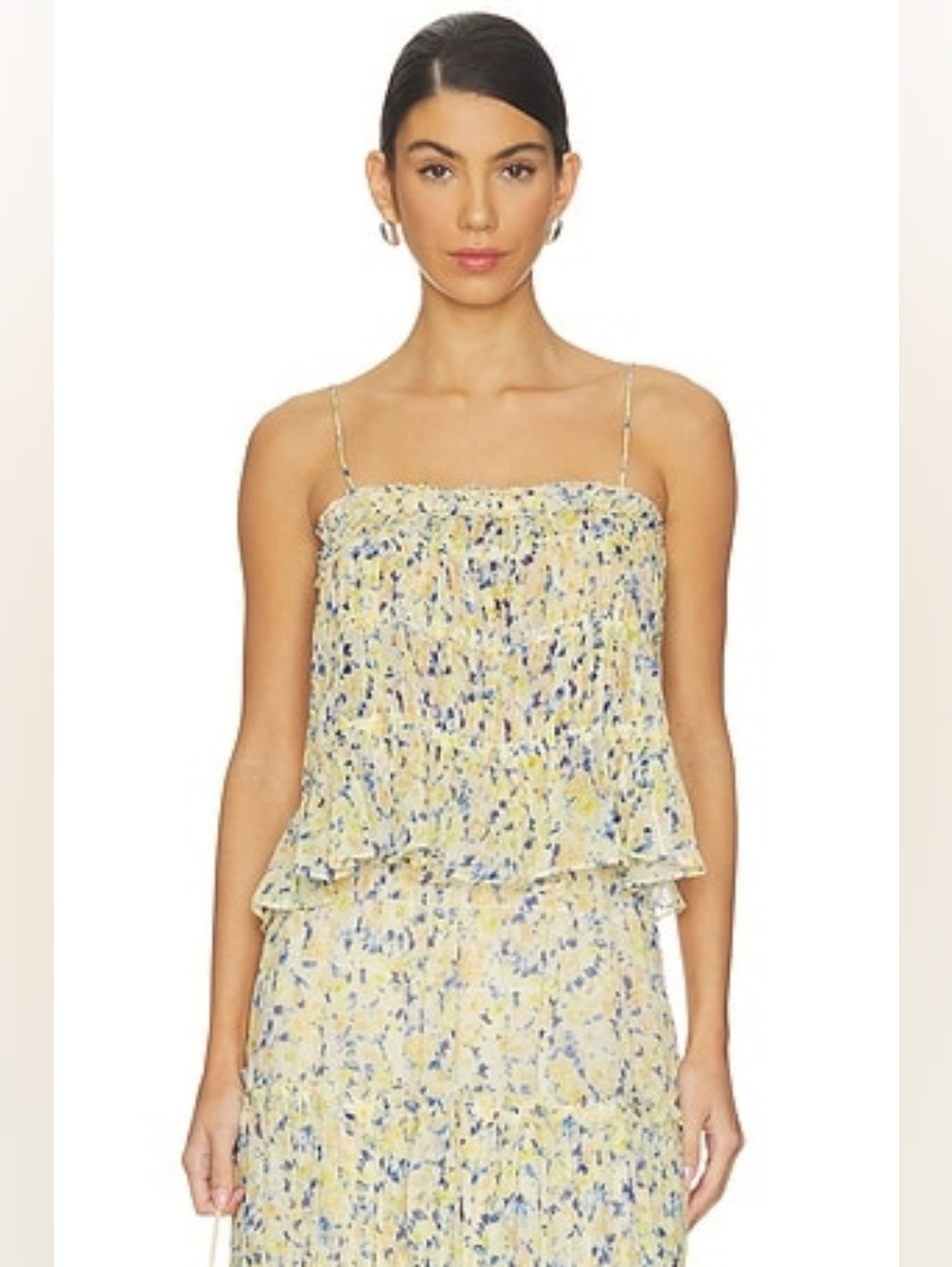 wild fable Yellow and Light Blue Floral Smocked Tube Top & Shorts Set